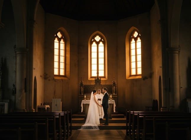 Casal no altar de uma igreja